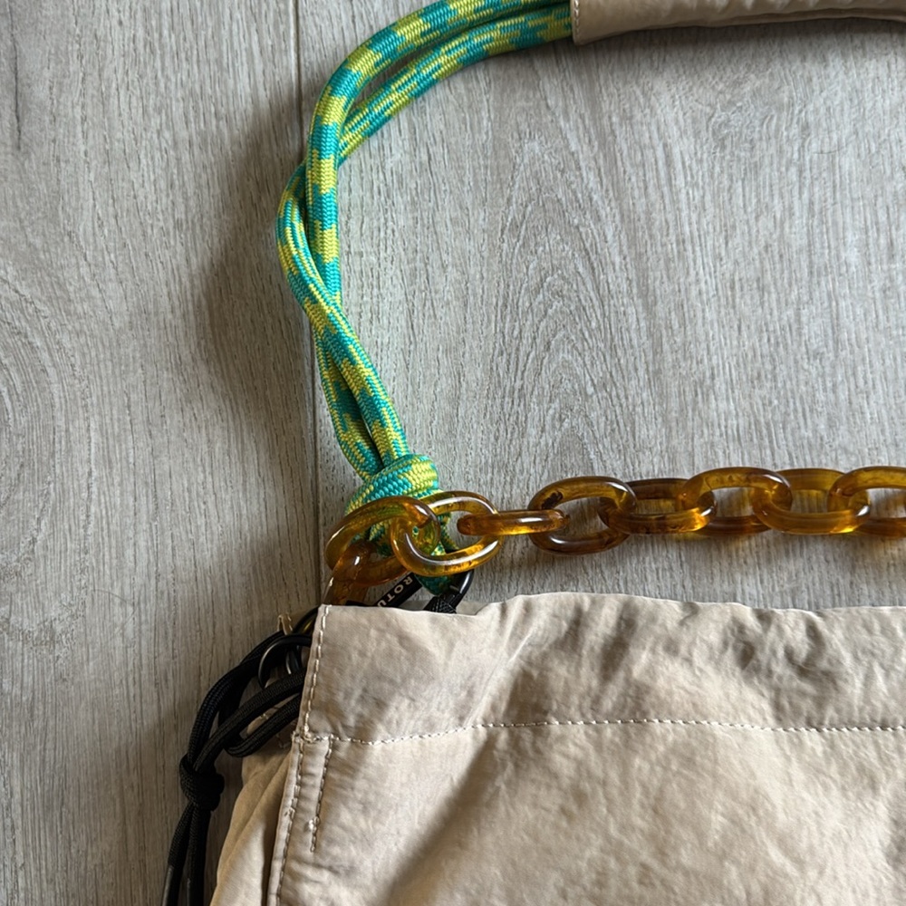 ROTUNDA Beige Canvas Tote with Green Rope Handle - Picture 3 of 7